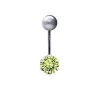 9ct White Gold 6mm CZ Solitaire Banana Belly Bar Piercing 10mm - JBJ101 Jewelco London Light Green One Size