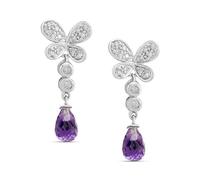 9ct White Gold Amethyst And Diamond Butterfly Drop Earrings - D9694