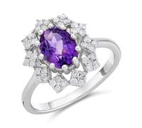 9ct White Gold Amethyst And Diamond Cluster Ring - 1/3ct - D63166-R