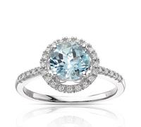9ct White Gold Aquamarine 0.10ct Diamond Halo Ring