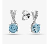 9ct White Gold Aquamarine & Diamond Crossover Stud Earrings OJE1703-AQ