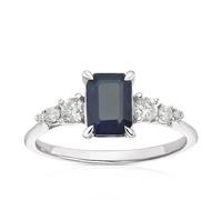 9ct White Gold Blue Sapphire & 0.20ct Diamond Solitaire Ring