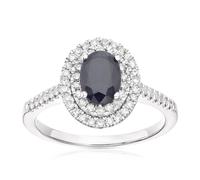 9ct White Gold Blue Sapphire & 0.33ct Diamond Oval Double Halo Ring