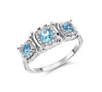 9ct White Gold Blue Topaz And Diamond Trilogy Cluster Ring - 15pts - D63147-I
