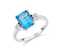 9ct White Gold Blue Topaz And Diamond Trilogy Ring - 6pts - D7921-R