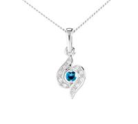 9ct White Gold Blue Topaz/Diamond Wrapped Pendant & 18" Chain