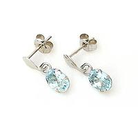 9ct White gold Blue Topaz Oval Drop Dangly earrings