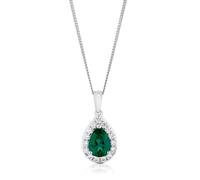9ct White Gold Created Emerald & CZ Cluster Pear Pendant