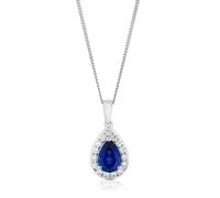 9ct White Gold Created Sapphire & CZ Pear Cluster Pendant