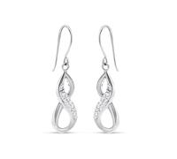 9ct White Gold Crystal Infinity Hook Wire Earrings - 30mm drop - G1060