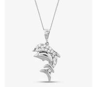 9ct White Gold Cubic Zirconia Dolphin Necklace P1613 T.H.Baker Silver One Size