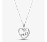 9ct White Gold Cubic Zirconia Open Heart Mum Necklace P1620W 5.13.0024 T.H.Baker Silver One Size