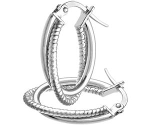 9ct White Gold Diamond-Cut Hoop Earrings - Twisted Rope Effect Creole Hoops - Italian Handcrafted Real Gold Jewellery - Earrings for All Occasions - Gift Boxed