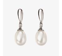 9ct White Gold Diamond Freshwater Pearl Dropper Earrings GE2075W