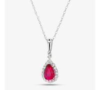 9ct White Gold Diamond Ruby Pear Shape Pendant VP0S604 9KW-RUBY T.H.Baker Red 16-18inch