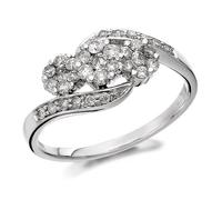 9ct White Gold Diamond Trilogy Crossover Cluster Ring - 1/2ct - D7168-Q