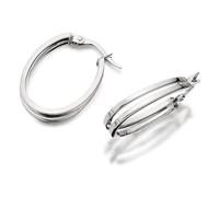 9ct White Gold Double Strand Oval Hoop Earrings - 23mm - G4183