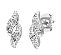 9ct White Gold Earrings - Textured Wave Diamond Women’s Earrings - by Elegano