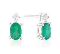 9ct White Gold Emerald & Diamond Stud Drop Earrings