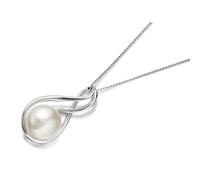 9ct White Gold Enfolded Freshwater Cultured Pearl Pendant And Chain - R7738