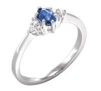 9ct White Gold Ladies Sapphire/6 Diamond Ring - Size P