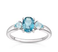 9ct White Gold London and Swiss Blue Topaz Oval and Pear Cut Three Stone Ring