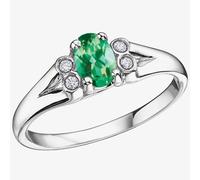 9ct White Gold Oval-cut Emerald and Diamond Cluster Ring 51Y59WG 5-10 EM Q
