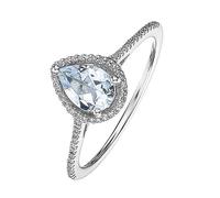 9ct White Gold Pear Aquamarine & 0.12ct Diamond Halo Engagement Ring Natural