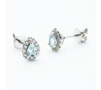 9ct White Gold Pear Cut Aquamarine & 0.27ct Diamond Cluster Stud Earrings NTE409PEAR-AQD-9WG