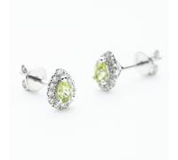 9ct White Gold Pear Cut Peridot & 0.41ct Diamond Cluster Stud Earrings NTE409PEAR-PERD-9WG