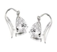 9ct White Gold Pear Drop Hook Wire Earrings - 18mm drop - G1023