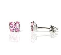 9ct White Gold Pink CZ Square Stud earrings