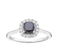 9ct White Gold Sapphire & 0.15ct Diamond Cushion Halo Ring
