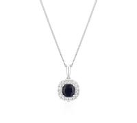 9ct White Gold Sapphire & 0.15ct Diamond Halo Pendant