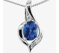 9ct White Gold Sapphire and Diamond Oval Pendant P1860W/9-10 SAPH T.H.Baker Blue 16-18inch