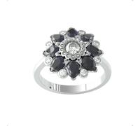 9ct White Gold Sapphire & Diamond 0.31cttw Target Ring - Ring Size R.5