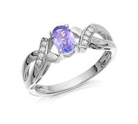 9ct White Gold Tanzanite And Diamond Kiss Ring - 4pts - D7936-U