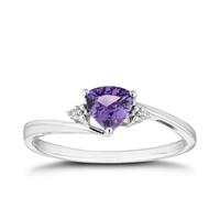 9ct White Gold Trillion Cut Amethyst & Diamond Ring