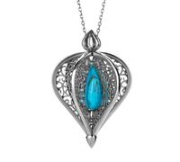 9ct White Gold Turquoise Flore Filigree Droplet Necklace