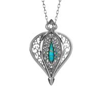 9ct White Gold Turquoise Flore Filigree Small Necklace