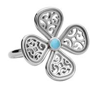 9ct White Gold Turquoise Flore Four Petal Filigree Ring