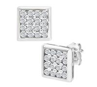9ct White Gold Unisex Stud Earring - Square Pave Set Diamonds Stud - by Elegano