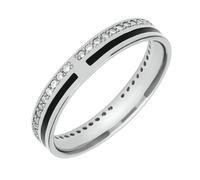 9ct White Gold Whitby Jet Diamond Inlaid Wedding Band Ring - White Gold