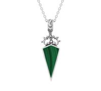 9ct White Gold Whitby Jet Malachite Double Sided Scroll Top Dagger Fob Necklace - White Gold FBS-2044