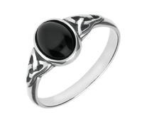 9ct White Gold Whitby Jet Oval Celtic Shoulder Ring - Option1 Value White Gold CLT-090