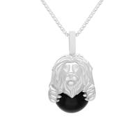 9ct White Gold Whitby Jet Zodiac Leo 10mm Bead Pendant - White Gold