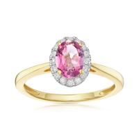 9ct Yellow Gold 0.12ct Diamond & Oval Pink Topaz Ring
