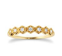 9ct Yellow Gold 0.15ct Diamond Milgrain Honeycomb Eternity Ring - Ring Size O