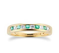 9ct Yellow Gold 0.25ct Emerald and 0.15ct Diamond Half Eternity Ring - Ring size N