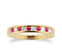 9ct Yellow Gold 0.30ct Ruby and 0.15ct Diamond Half Eternity Ring - Ring size N